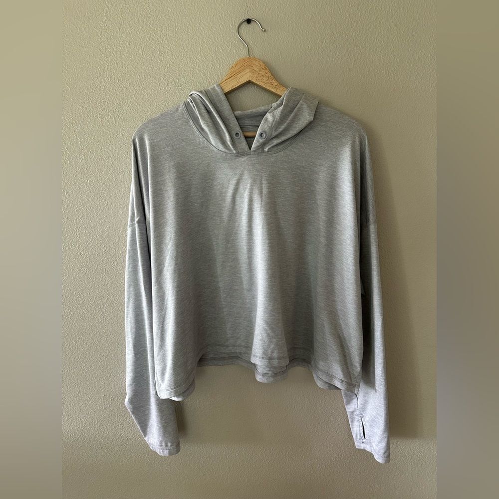Athleta Uptempo Cropped Short Boxy Hoodie in Norwegian Grey Lightweight Size L - Picture 2 of 7